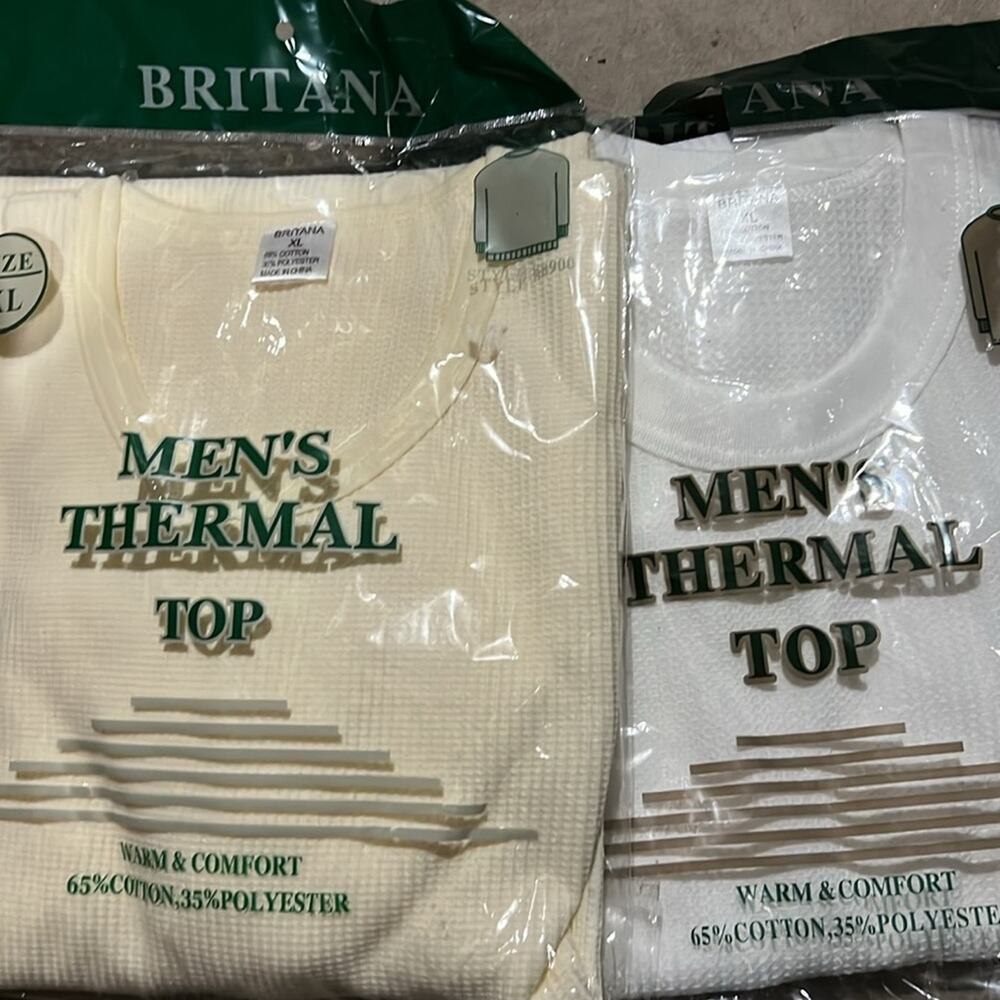 Men’s Britana Long Sleeve Thermal Top XL NEW Set of 2 White and Ivory